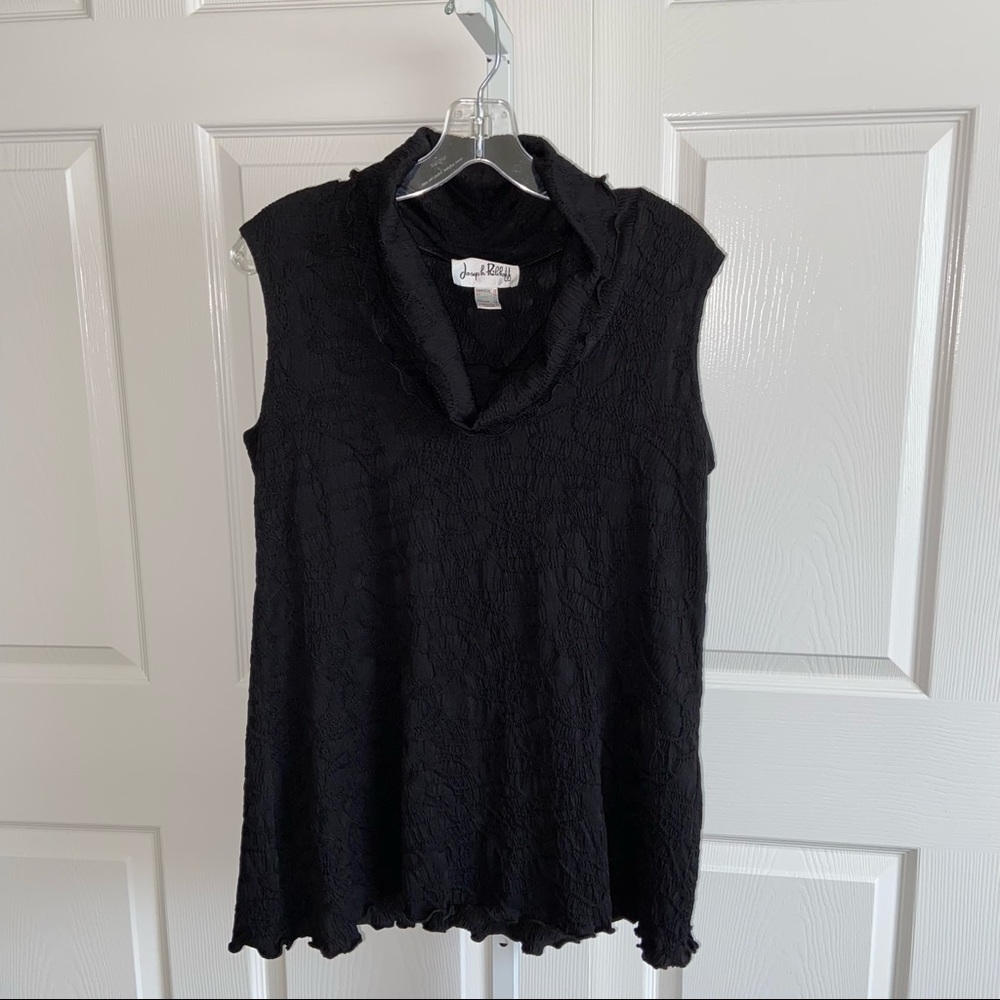 Joseph Ribkoff Black Stretch Knit Textured Sleeveless Cowl Neck Tunic Top Sz 12